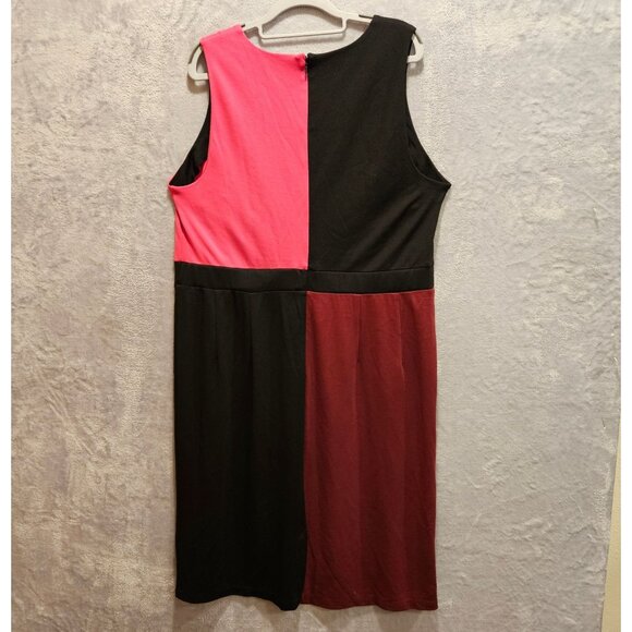 Lane Bryant Dress 18 Color block Black Pink Red Thick Jersey knit Back Zip Sheat - Picture 2 of 11